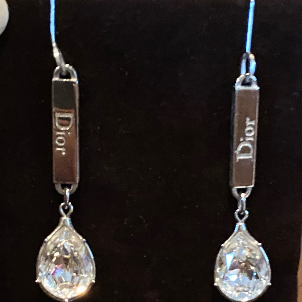 Vintage Silver DIOR Tear Drop Logo Earrings (Silver)